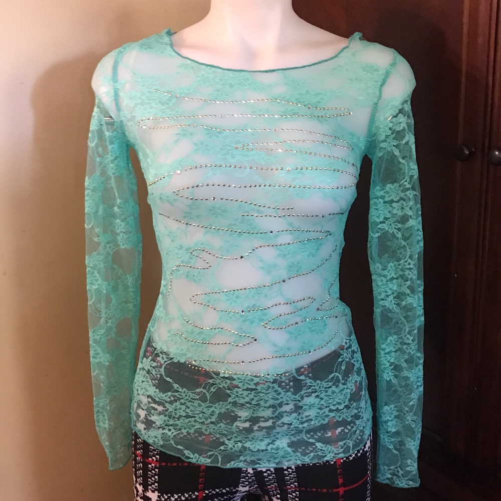 🆕 January 7 Turquoise Lace Long Sleeves Top-Small